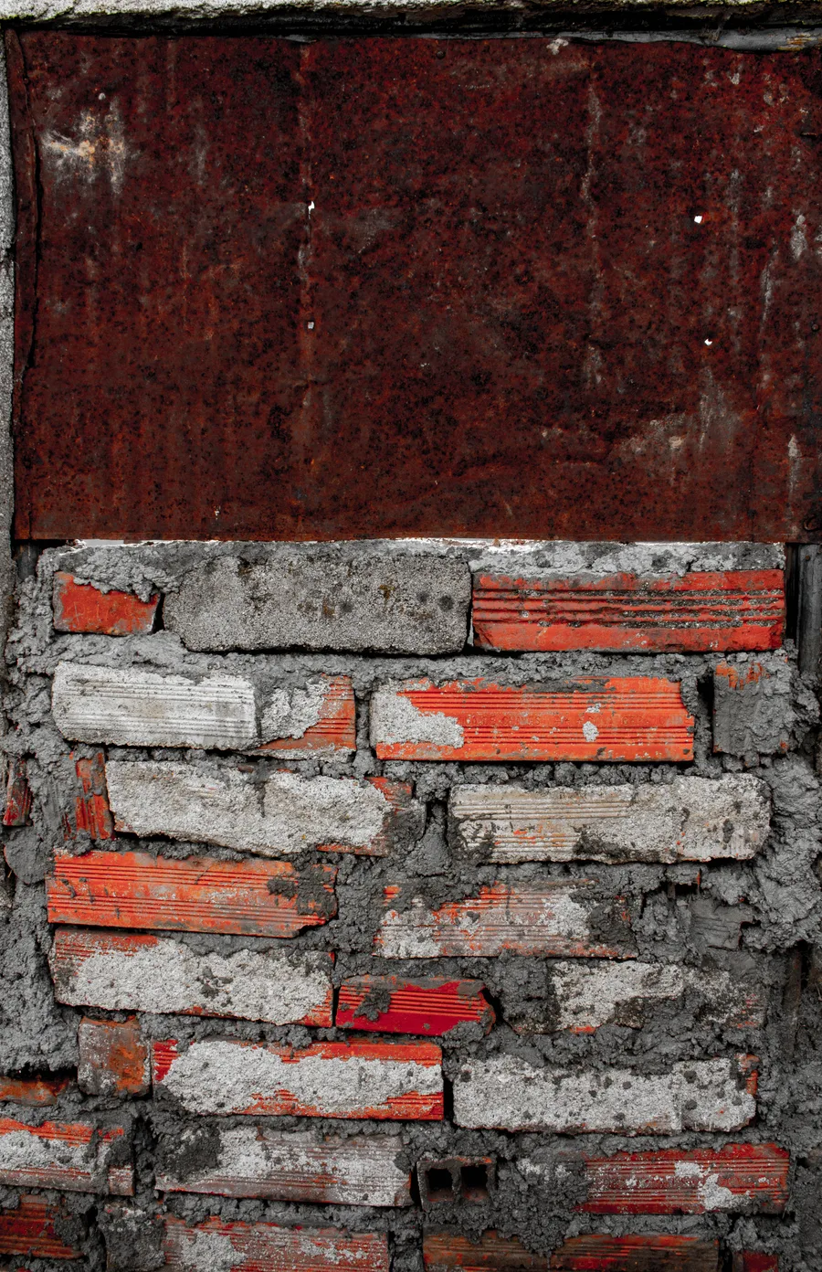 Close-up of a red and white brick wall