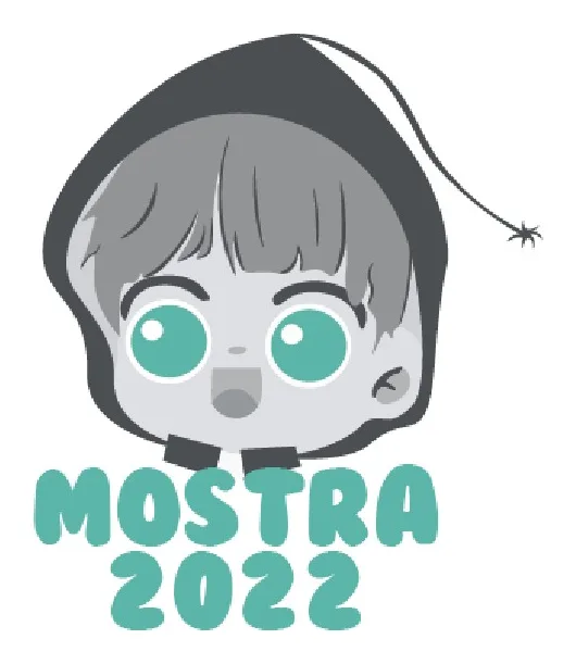 Logotype: a cartoon character in an academic gown above MOSTRA 2022 in a rounded teal typeface