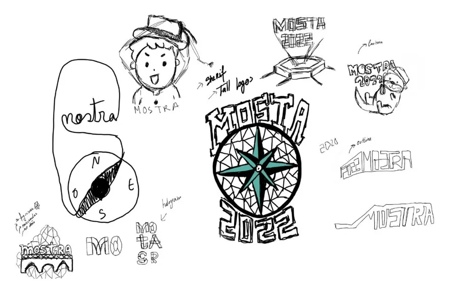 Sheet of hand sketches, each thumbnail annotated with the trend it belongs to