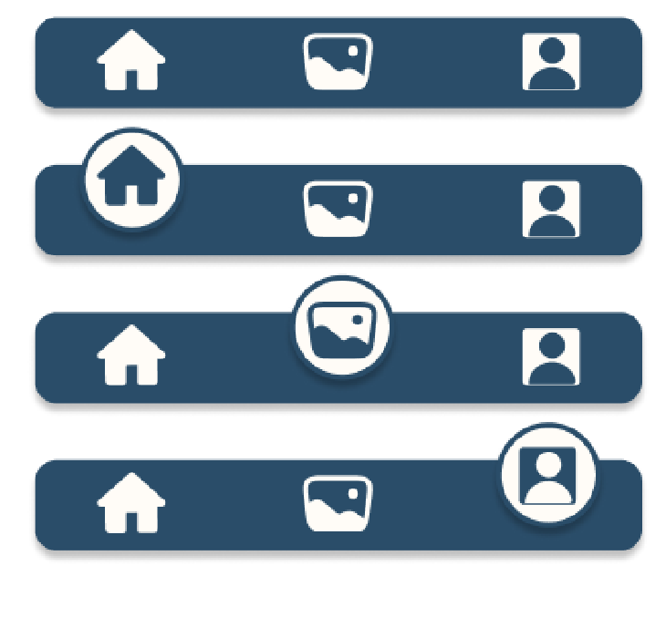 Navigation bar, before: generic home, photos and profile icons