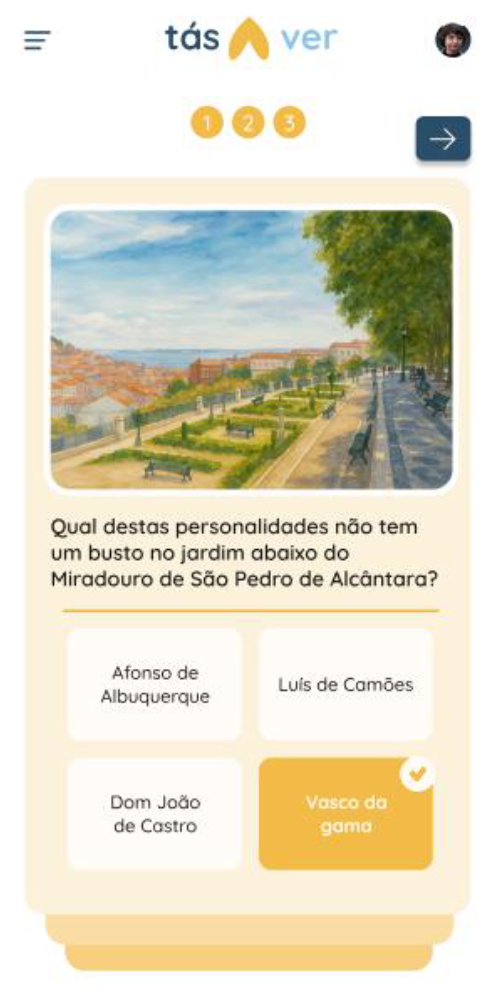 Quiz flow 2 of 4: an answer selected