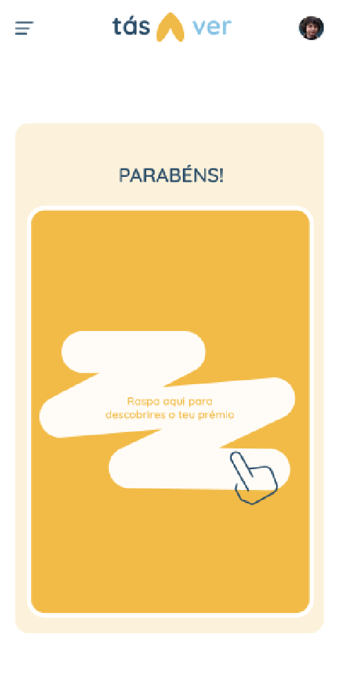 Quiz flow 3 of 4: scratching to reveal the virtual card prize